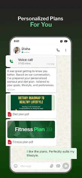 Disha care-plan message shown in the Curelink app listing